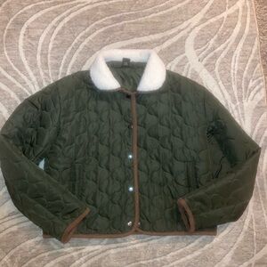 Quilted Green Jacket with White Collar